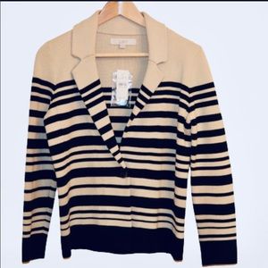 NWT Ann Taylor Loft Black Tan Striped Blazer Small